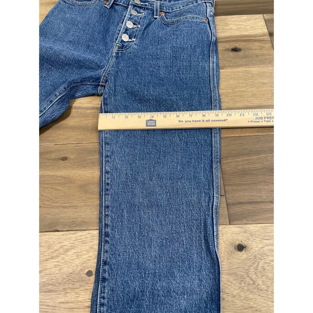 Levi’s Premium Wedgie Straight Cropped High Rise Button Fly Raw Hem Cotton Denim